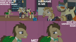 Size: 4400x2475 | Tagged: safe, edit, edited screencap, editor:quoterific, screencap, colter sobchak, doctor whooves, jeff letrotski, theodore donald "donny" kerabatsos, time turner, earth pony, pony, g4, slice of life (episode), male, stallion