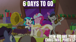 Size: 1920x1080 | Tagged: safe, edit, edited screencap, editor:quoterific, screencap, cherry berry, coco crusoe, dj pon-3, octavia melody, paraviolet, pinkie pie, rising yeast, spirit of hearth's warming presents, vinyl scratch, a hearth's warming tail, g4, 6, phonograph, present, victrola scratch, wax cylinder