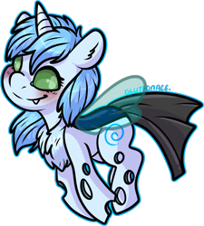 Size: 1130x1254 | Tagged: safe, artist:sexygoatgod, oc, oc only, oc:icefumy, changeling, changeling queen, pony, blushing, changeling queen oc, chibi, hopping, ice changeling, simple background, smiling, solo, transparent background