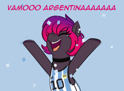 Size: 1576x1158 | Tagged: safe, artist:dibujito, oc, oc:dib, argentina, clothes, confetti, fifa, football, piercing, simple background, spanish, spanish text, sports, world cup, world cup 2022