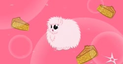 Size: 541x284 | Tagged: safe, artist:mixermike622, oc, oc only, oc:fluffle puff, fluffle puff tales, g4, apple, apple pie, appleperrrrr, food, it came from youtube, old video, pie, pink background, simple background, solo, youtube link