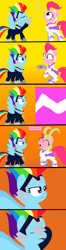 Size: 792x2980 | Tagged: safe, artist:andromedasparkz, fili-second, pinkie pie, rainbow dash, zapp, earth pony, pegasus, pony, g4, comic, female, helmet, loki, mare, marvel comics, okie doki loki, power ponies