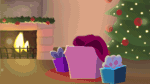 Size: 640x360 | Tagged: safe, artist:rumista, oc, oc only, alicorn, earth pony, pegasus, pony, unicorn, animated, box, christmas, christmas tree, commission, fire, fireplace, hearth's warming eve, holiday, pony in a box, present, solo, tree, your character here