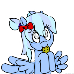 Size: 2048x2048 | Tagged: safe, artist:super-dead, pegasus, pony, allay, bow, cookie, food, hair bow, high res, minecraft, mouth hold, ponified, simple background, solo, white background