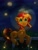 Size: 1620x2160 | Tagged: safe, artist:lendftcn, sunset shimmer, firefly (insect), insect, pony, unicorn, cute, female, fence, film grain, floppy ears, looking at something, looking up, mare, night, open mouth, shimmerbetes, solo
