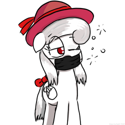 Size: 2048x2048 | Tagged: safe, artist:super-dead, pegasus, pony, bow, ghast, hat, high res, mask, minecraft, one eye closed, ponified, simple background, solo, tail, tail bow, white background