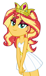 Size: 3224x5310 | Tagged: safe, artist:emeraldblast63, sunset shimmer, human, equestria girls, equestria girls (movie), bare shoulders, beautiful, beautiful eyes, beautiful hair, bedroom eyes, breasts, cleavage, clothes, crown, cute, dress, eyeshadow, fall formal outfits, high res, jewelry, lidded eyes, makeup, princess, regalia, shimmerbetes, simple background, sleeveless, solo, sparkles, strapless, strapless dress, stupid sexy sunset shimmer, transparent background