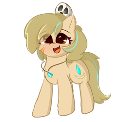 Size: 1280x1280 | Tagged: safe, artist:grithcourage, oc, oc:grith courage, earth pony, pony, 2023 community collab, derpibooru community collaboration, female, looking up, simple background, skull, smiling, solo, standing, transparent background