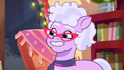 Size: 3072x1727 | Tagged: safe, screencap, grandma figgy, earth pony, pony, foal food, g5, my little pony: tell your tale, spoiler:g5, spoiler:my little pony: tell your tale, spoiler:tyts01e38, female, glasses, grin, high res, mare, smiling, solo, youtube link