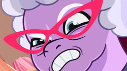 Size: 3072x1727 | Tagged: safe, screencap, grandma figgy, earth pony, pony, foal food, g5, my little pony: tell your tale, spoiler:g5, spoiler:my little pony: tell your tale, spoiler:tyts01e38, close-up, female, glasses, high res, mare, solo, youtube link