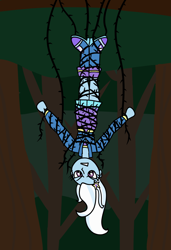 Size: 1368x2000 | Tagged: safe, artist:platinumdrop, trixie, human, equestria girls, g4, black vine, bondage, hanging, hanging upside down, request, solo, upside down, vine, vine bondage