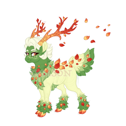 Size: 2900x2900 | Tagged: safe, artist:gigason, oc, oc only, oc:autumn leaf, hybrid, cloven hooves, high res, interspecies offspring, male, obtrusive watermark, offspring, parent:pinkie pie, parent:the great seedling, simple background, solo, transparent background, watermark