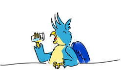 Size: 4200x2800 | Tagged: safe, artist:horsesplease, gallus, g4, doodle, drinking, gallusposting, glass, simple background, solo, water, white background