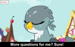 Size: 1920x1210 | Tagged: safe, screencap, gabby, griffon, comic:celestia's servant interview, g4, caption, cs captions, cute, detailed background, eyes closed, female, gabbybetes, image macro, interview, ponyville, solo, text