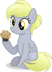 Size: 2698x3706 | Tagged: safe, artist:anime-equestria, derpy hooves, pegasus, pony, g4, alternate hairstyle, background pony, female, food, high res, mare, muffin, short hair, simple background, sitting, smiling, solo, transparent background, vector, wings