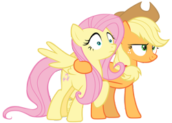 Size: 9800x7000 | Tagged: safe, artist:tardifice, applejack, fluttershy, earth pony, pegasus, pony, g4, sounds of silence, absurd resolution, duo, duo female, female, mare, partially open wings, simple background, transparent background, vector, wings