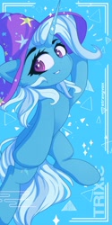 Size: 2048x4096 | Tagged: safe, artist:stravy_vox, trixie, pony, unicorn, g4, abstract background, clothes, eyebrows, female, hat, high res, horn, mare, solo, trixie's hat