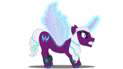 Size: 1920x1080 | Tagged: safe, opaline arcana, alicorn, pony, g4, g5, spoiler:g5, spoiler:my little pony: make your mark, female, flaming wings, g5 to g4, generation leap, glowing, glowing horn, horn, mare, predator, sharp teeth, simple background, solo, teeth, transparent background