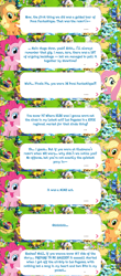 Size: 2048x4652 | Tagged: safe, gameloft, applejack, fluttershy, pinkie pie, earth pony, pegasus, pony, g4, my little pony: magic princess, applejack's hat, cowboy hat, dialogue, dialogue box, english, event, female, folded wings, hat, mare, speech bubble, text, wings