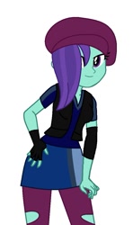 Size: 625x1057 | Tagged: safe, artist:robertsonskywa1, onyx, human, equestria girls, g4, g5, cap, clothes, equestria girls-ified, female, g5 to equestria girls, g5 to g4, generation leap, hair covering face, hand on hip, hat, leggings, simple background, skirt, solo, white background