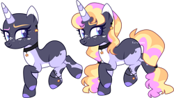 Size: 3729x2108 | Tagged: safe, artist:kurosawakuro, oc, oc only, pony, unicorn, anklet, bald, base used, bracelet, choker, colored horn, ear piercing, earring, female, freckles, high res, horn, jewelry, mare, mismatched eyebrows, necklace, piercing, ponytail, simple background, smiling, smirk, solo, transparent background