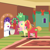Size: 2160x2160 | Tagged: safe, anonymous artist, big macintosh, derpy hooves, fluttershy, earth pony, pegasus, pony, series:fm holidays, series:hearth's warming advent calendar 2022, advent calendar, christmas, christmas wreath, clothes, confused, costume, derpy being derpy, female, fluttermac, fluttershy's cottage, ghost costume, halloween, halloween costume, high res, holiday, lineless, male, mare, nightmare night costume, pointy ponies, sack, shipping, snow, snowfall, stallion, straight, wreath