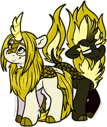 Size: 1528x1822 | Tagged: safe, artist:sexygoatgod, oc, oc only, oc:angel gold, kirin, nirik, pony, adoptable, cloven hooves, duality, self paradox, simple background, transparent background