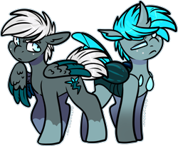 Size: 1725x1416 | Tagged: safe, artist:sexygoatgod, oc, oc only, oc:spark frost, changedling, changeling, pony, adoptable, changeling oc, disguise, duality, self paradox, simple background, transparent background