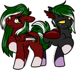 Size: 1663x1530 | Tagged: safe, artist:sexygoatgod, oc, oc only, oc:poison poinsettia, changeling, pony, adoptable, changeling oc, disguise, duality, self paradox, simple background, transparent background