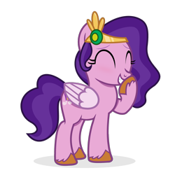 Size: 1920x1920 | Tagged: safe, artist:grapefruit-face, derpibooru exclusive, pipp petals, pegasus, pony, g4, g5, ^^, adorapipp, base used, blushing, colored wings, cute, eyebrows, eyes closed, female, folded wings, g5 to g4, generation leap, giggling, grin, hoof over mouth, mare, simple background, smiling, solo, transparent background, wings