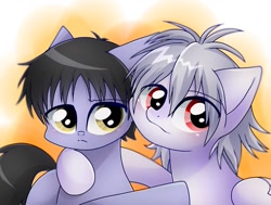 Size: 1451x1099 | Tagged: safe, artist:namaenonaipony, earth pony, pegasus, pony, abstract background, duo, eye clipping through hair, folded wings, kaworu nagisa, nagisa kaworu, neon genesis evangelion, ponified, shinji ikari, simple background, white background, wings