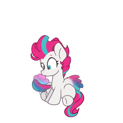 Size: 1646x1653 | Tagged: safe, artist:泽虹sunbow, zipp storm, pegasus, pony, g5, adorazipp, colored wings, cotton candy, cute, eating, female, filly, filly zipp storm, foal, gradient wings, multicolored wings, simple background, solo, white background, wing hands, wings, younger