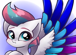 Size: 1951x1424 | Tagged: safe, artist:namaenonaipony, zipp storm, pegasus, pony, g5, abstract background, bust, female, looking at you, mare, solo, spread wings, wings