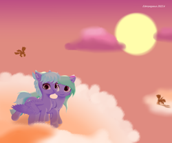 Size: 6000x5000 | Tagged: safe, artist:edenpegasus, cloudchaser, flitter, pegasus, pony, g4, bow, cloud, cute, dawn, evening, eyebrows, female, hair bow, hooves, mare, siblings, sisters, sun, twins, wallpaper, wings