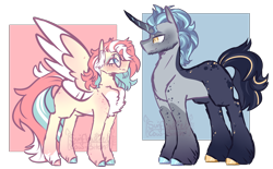 Size: 3016x1870 | Tagged: safe, artist:sunfloweret, oc, oc only, pegasus, pony, unicorn, chest fluff, duo, female, glasses, male, mare, simple background, stallion, transparent background