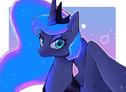 Size: 2200x1600 | Tagged: safe, artist:hosikawa, princess luna, alicorn, pony, g4, abstract background, female, horn, looking at you, mare, partially open wings, simple background, solo, white background, wings