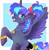 Size: 2100x2160 | Tagged: safe, artist:hosikawa, princess luna, alicorn, pony, between dark and dawn, g4, my little pony: friendship is magic, 80s princess luna, abstract background, female, high res, horn, jewelry, looking at you, mare, necklace, one eye closed, raised hoof, simple background, sitting, solo, spread wings, stars, white background, wings, wink, winking at you