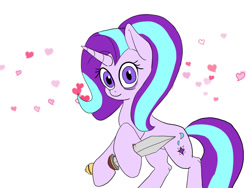 Size: 1000x750 | Tagged: safe, artist:slamjam, starlight glimmer, pony, unicorn, g4, blood, heart, simple background, solo, sword, weapon, white background