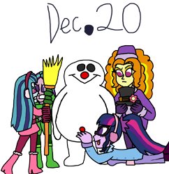 Size: 3000x3096 | Tagged: safe, artist:bigpurplemuppet99, adagio dazzle, aria blaze, sci-twi, sonata dusk, twilight sparkle, human, equestria girls, g4, frosty the snowman, high res, simple background, snowman, the dazzlings, transparent background