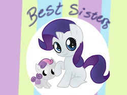 Size: 1024x768 | Tagged: safe, artist:andromedasparkz, rarity, sweetie belle, pony, unicorn, g4, female, filly, foal, mare, siblings, sisters