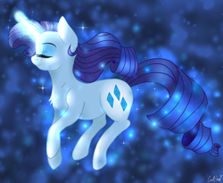 Size: 1948x1600 | Tagged: safe, artist:lostsheep, rarity, pony, unicorn, g4, eyes closed, female, floating, glowing, glowing horn, horn, magic, magic aura, mare, solo, sparkles, telekinesis