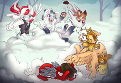 Size: 4096x2804 | Tagged: safe, artist:cutepencilcase, oc, oc only, pegasus, pony, cute, furry, furry oc, snow, snowball, snowball fight