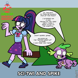 Size: 2000x2000 | Tagged: safe, artist:aidandefrehn, sci-twi, spike, spike the regular dog, twilight sparkle, dog, human, equestria girls, g4, christmas, christmas tree, duo, female, high res, holiday, male, tree