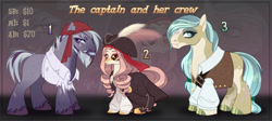 Size: 1280x573 | Tagged: safe, artist:emperor-anri, oc, oc only, earth pony, pony, beard, clothes, earth pony oc, eye scar, facial hair, facial scar, female, hat, male, mare, pirate, pirate hat, scar, smiling, stallion