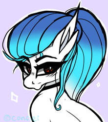 Size: 739x835 | Tagged: safe, artist:conflei, oc, oc only, earth pony, pony, bust, choker, ear fluff, earth pony oc, eye clipping through hair, eyelashes, long eyelashes, looking at you, simple background, solo