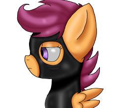 Size: 1708x1500 | Tagged: safe, artist:taeko, scootaloo, pegasus, pony, fanfic:rainbow factory, absentia, catsuit, factory scootaloo, fanfic art, female, filly, foal, frown, shading practice, side view, simple background, solo, transparent background