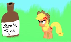 Size: 512x308 | Tagged: safe, applejack, earth pony, pony, g4, angry, appletini, bottle, cross-popping veins, emanata, female, hat, mare, micro, potion, solo