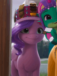 Size: 500x668 | Tagged: safe, edit, edited screencap, screencap, hitch trailblazer, pipp petals, sparky sparkeroni, zipp storm, dragon, earth pony, pegasus, pony, g5, my little pony: make your mark, my little pony: make your mark chapter 3, winter wishday, spoiler:g5, spoiler:winter wishday, 3d, adorapipp, animated, baby, baby dragon, cropped, cute, female, gif, hi, mare, offscreen character, sparkybetes, waving