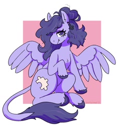 Size: 1295x1390 | Tagged: safe, artist:sleepy screen, oc, oc only, oc:vylet, pegasus, pony, cute, cute little fangs, fangs, female, heart, heart eyes, leonine tail, mare, passepartout, pegasus oc, solo, tail, unshorn fetlocks, wingding eyes