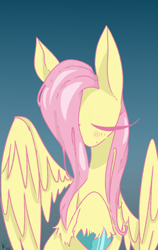 Size: 750x1185 | Tagged: safe, artist:pagophasia, derpibooru exclusive, fluttershy, pegasus, pony, g4, blushing, bust, colored hooves, eyes closed, female, impossibly long eyelashes, raised hoof, simple background, solo, unshorn fetlocks, wings